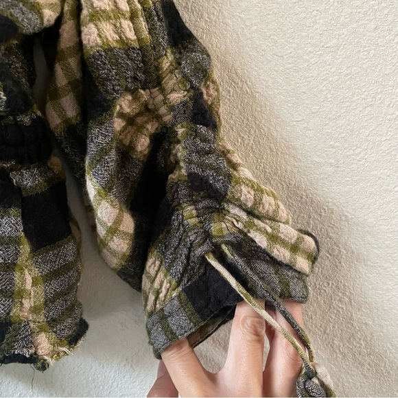 Free People plaid drawstring flannel checker shirt button down - Picture 3 of 12